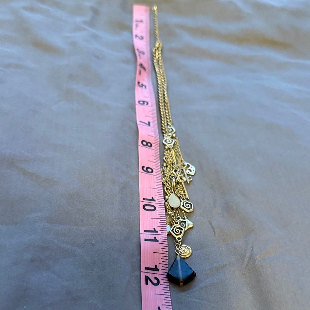 Vintage Gold-plated Pendant Fringe Necklace with Vintage Brown - Picture 9 of 9